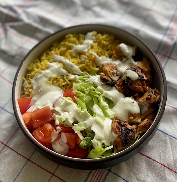 NYC Street Cart-Style Chicken and Rice with Spicy BBQ Marinade